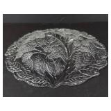 Pressed Glass Plates Set - Leaf & Berry Embossed, Herringbone & Clear Swirl Edges (Lot of 3)