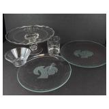 GMHC Engraved Glassware Set - Cake Platter on Stand, 2 Totem Pole Plates (Lot of 6)