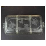 Toscany Printemps Relish Tray - 3-Compartment Frosted Floral Glass