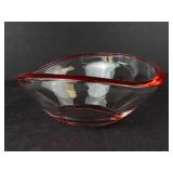 Walther-Glas Art Glass Oval Bowl - Red Rim, Clear Body - Made in Germany