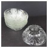 Crystal Glass Dessert Bowls - Set of 6, 5 in Diameter, Starburst Pattern