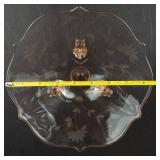 Lancaster Pink Depression Glass Footed Bowl - Floral Etching & Scalloped Rim