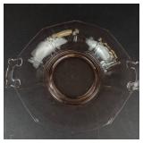 Vintage Pink Depression Glass Octagonal Serving Dish with Handles