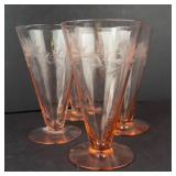 Tumbler Glasses - Vintage Pink Depression Glass Tall Footed (Lot of 4)