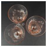 Tiffin Pink Depression Glass Wine Glasses - Etched Floral Pattern (Lot of 3)