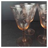 Tiffin Pink Depression Glass Wine Glasses - Etched Floral Pattern (Lot of 3)