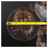 Tiffin Pink Depression Glass Wine Glasses - Etched Floral Pattern (Lot of 3)