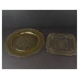 Federal Glass Patrician Spoke Amber Depression Plate & Indiana Glass Lorain Pattern Plate