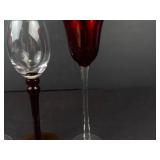 Lot of 3 Stemware Glasses - Burgundy Red Goblets (2) & Clear Goblet with red stem