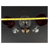 Lot of 3 Stemware Glasses - Burgundy Red Goblets (2) & Clear Goblet with red stem