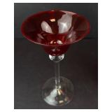 Ruby Red Glass Champagne Coupe & Martini Glass with Clear Stem