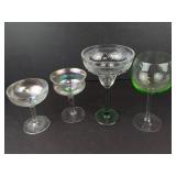 Glassware - 4 Stemware: 2 Iridescent Glasses, 1 Sombrero Margarita, 1 Green-Tinted Wine Goblet