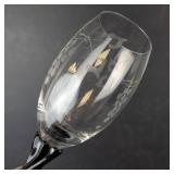 Grapevine-Etched Wine Glasses - Twisted Black Stems - Set of 9