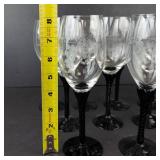Grapevine-Etched Wine Glasses - Twisted Black Stems - Set of 9