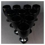 Black Glass Wine Goblets - Stemware Group of 10