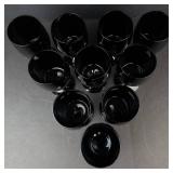 Black Glass Wine Goblets - Stemware Group of 10