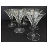 Etched Leaf Cocktail Coupe Glasses - Clear Set of 8