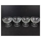 Dessert Coupes - Floral Etched Clear Glass, Set of 4, Footed Stems