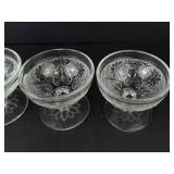 Dessert Coupes - Floral Etched Clear Glass, Set of 4, Footed Stems