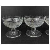 Dessert Coupes - Floral Etched Clear Glass, Set of 4, Footed Stems