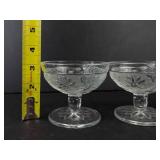 Dessert Coupes - Floral Etched Clear Glass, Set of 4, Footed Stems
