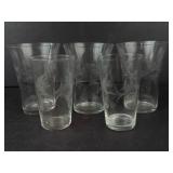 Glass Tumblers - Etched Floral Pattern 5-Piece Set (3 Large, 2 Small)
