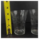 Glass Tumblers - Etched Floral Pattern 5-Piece Set (3 Large, 2 Small)