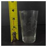 Glass Tumblers - Etched Floral Pattern 5-Piece Set (3 Large, 2 Small)