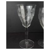 Etched Floral Wine Glasses (Lot of 5)