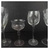 Etched Floral Wine Glasses (Lot of 5)