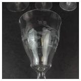 Etched Floral Wine Glasses (Lot of 5)