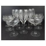 Etched Crystal Glasses - 12-Piece Set (6 Tall Flutes, 6 Short Coupes)