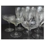 Etched Crystal Glasses - 12-Piece Set (6 Tall Flutes, 6 Short Coupes)