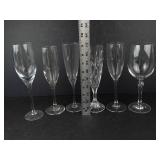 Stemware Assortment- 6 Glasses: 5 Champagne Flutes & 1 Goblet