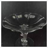 Crystal Glass Compote Pedestal Bowl - Scalloped Rim, Octagonal Base