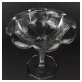Crystal Glass Compote Pedestal Bowl - Scalloped Rim, Octagonal Base