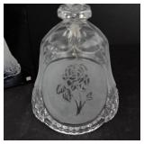 Crystal Dinner Bell Rose Engraved Glass Bell with Crystal Handle