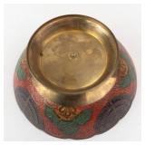 Brass Bowl with Hand-Painted Enamel Menorah - Vintage Israeli Judaica