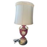 Vintage Pink, White & Gold Porcelain Table Lamp - 32"
