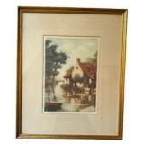"Island in France" Vintage Framed Etching - Signed by Florence