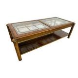 Vintage Walnut Coffee Table with Glass Top & Metal Accents