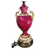 Vintage Pink, White & Gold Porcelain Table Lamp - 32"