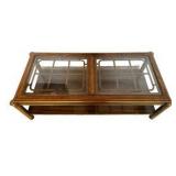 Vintage Walnut Coffee Table with Glass Top & Metal Accents
