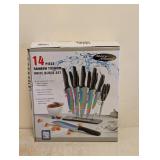 NEW MARCO ALMOND RAINBOW TITANIUM KNIFE BLOCK SET 14PC