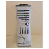 NEW MARCO ALMOND RAINBOW TITANIUM KNIFE BLOCK SET 14PC