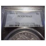 1881 S Morgan Silver Dollar Graded & PCGS Holdered