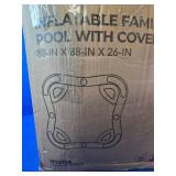 Blue Wave Premier Family Inflatable Pool with Seats – 88-in x 88-in x 26-in Four-Seater Pool for Backyard Fun – Durable 4-Person Inflatable Pool with Cover, Drain Plug & Repair Patch