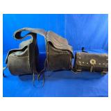 Vintage Leather Motorcycle Saddlebags and Tool Bag