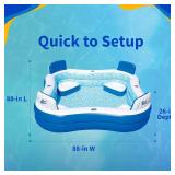 Blue Wave Premier Family Inflatable Pool with Seats – 88-in x 88-in x 26-in Four-Seater Pool for Backyard Fun – Durable 4-Person Inflatable Pool with Cover, Drain Plug & Repair Patch