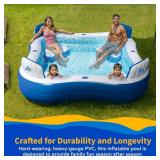 Blue Wave Premier Family Inflatable Pool with Seats – 88-in x 88-in x 26-in Four-Seater Pool for Backyard Fun – Durable 4-Person Inflatable Pool with Cover, Drain Plug & Repair Patch